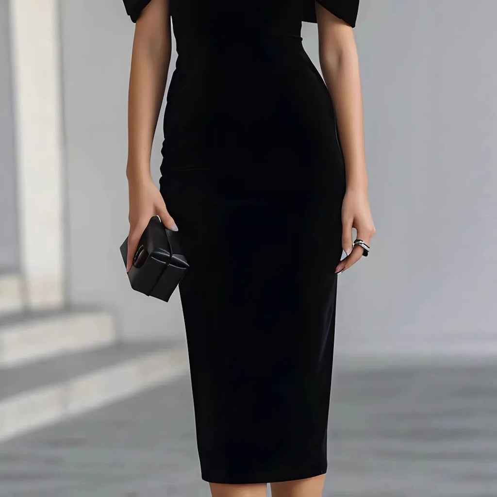 Women's Velvet Bodycon Dress | Off-Shoulder Long Sleeve | Evening Party Gown