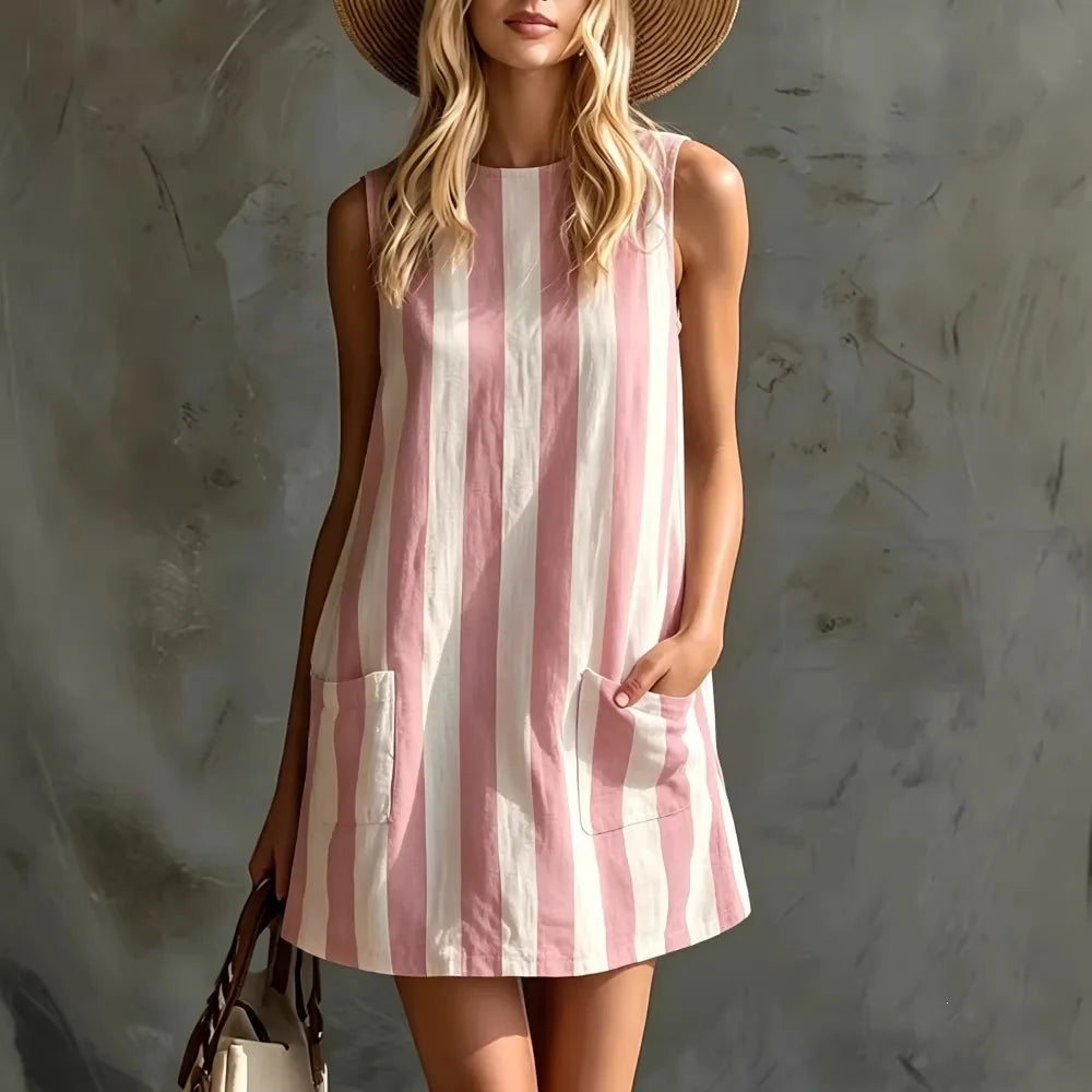 Women's Striped Mini Dress – Batwing Sleeve Sweetheart Neck A-Line | Summer Casual Fashion 2026