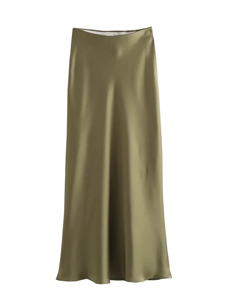 Women's Satin Midi Skirt | High Waist A-Line Elegant Skirt | Office & Casual All Season