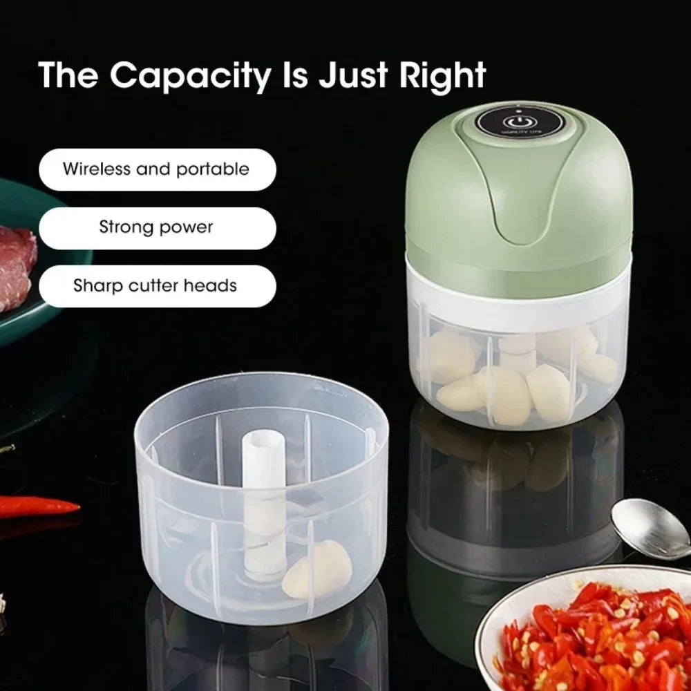 Triturador Elétrico Portátil USB 250ml para Alho Carnes e Legumes Mini Processador de Cozinha