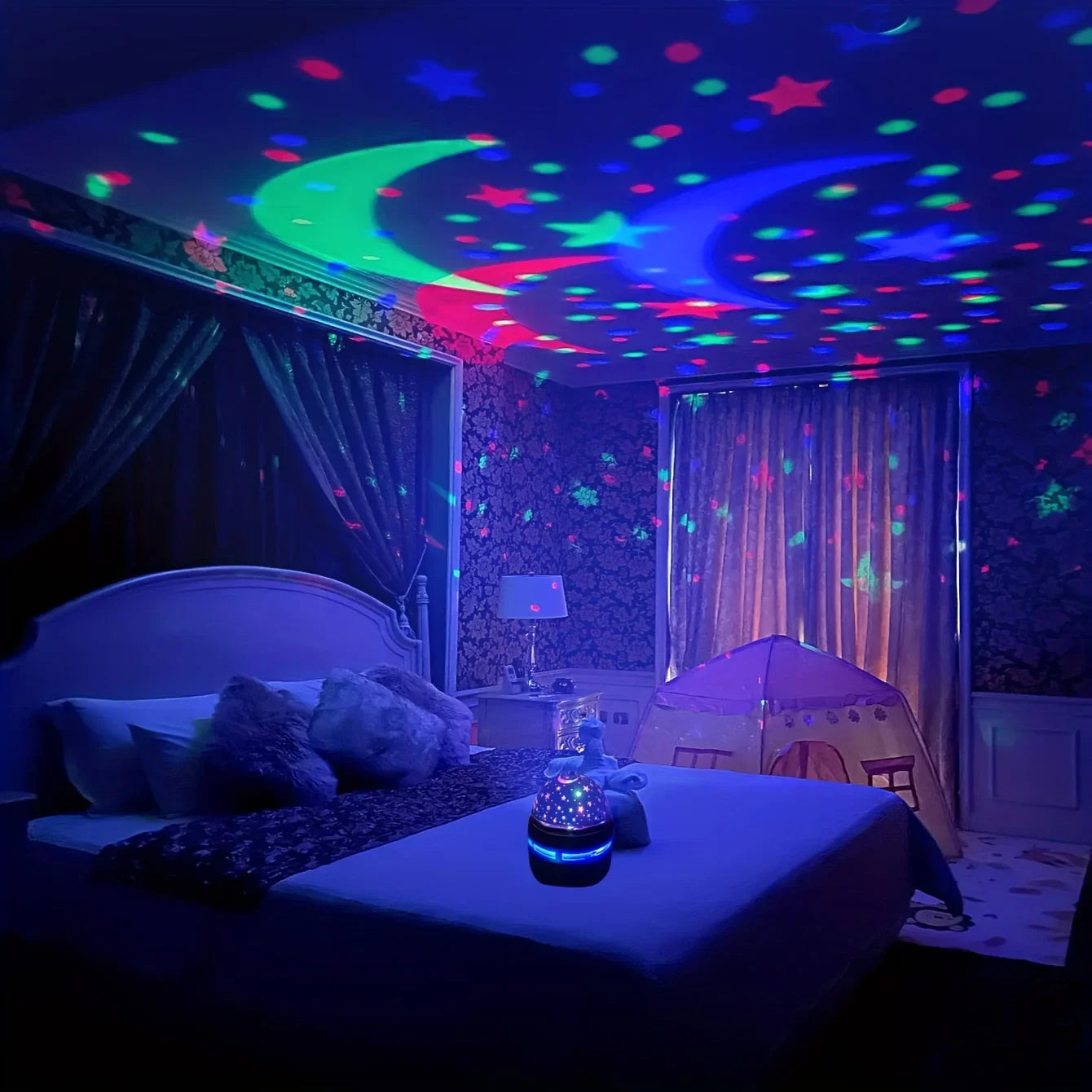 Projetor LED Céu Estrelado USB Luz Noturna Bola Mágica Lua e Estrelas para Decoração de Quarto