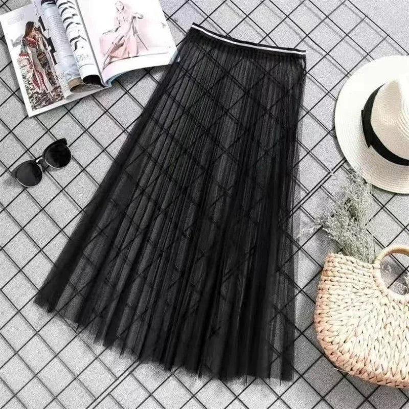 Women's Lace Mesh Tulle Mini Skirt – High Waist Transparent Floral | Korean Fashion