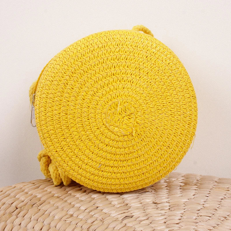 Bolsa de Palha Redonda Transversal Minimalista Feminina com Fecho Zipper 5 Cores