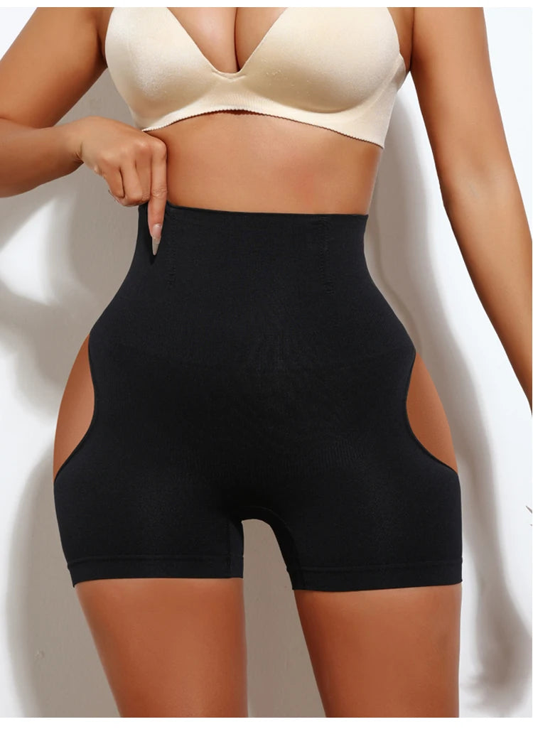 Calcinha Modeladora de Cintura Alta com Levanta Bumbum Slim Shorts Feminina em Nylon e Elastano