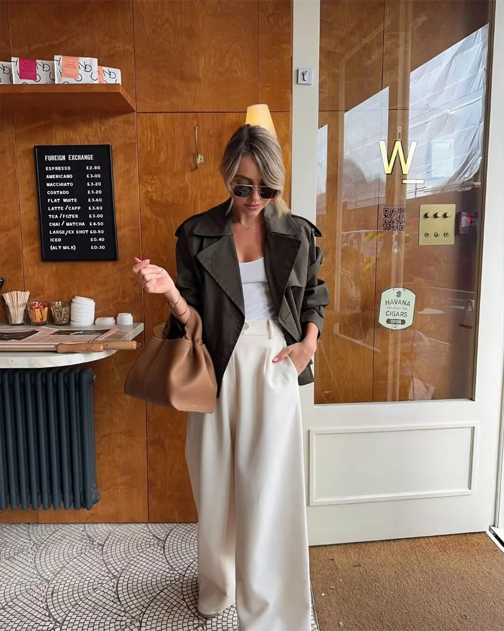 Women's Vintage Cropped Trench Coat | Double Breasted Streetwear Jacket | All Season | MOXFCIZO
