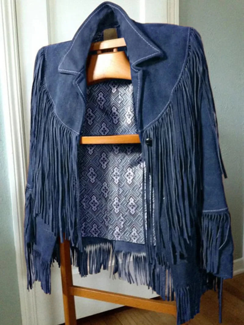 Women's Suede Tassel Jacket – Lapel Single Button Streetwear Coat | Autumn Winter