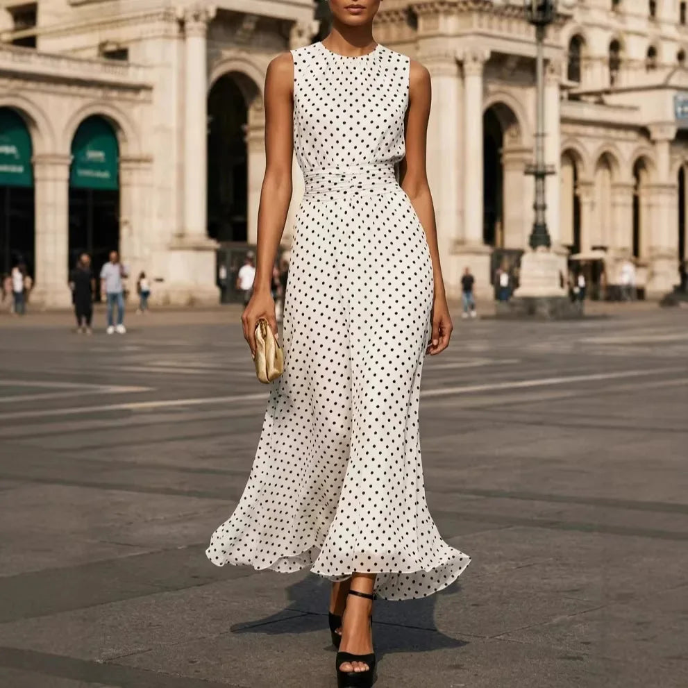 French-Style Slimming A-Line Midi Dress – Sleeveless Elegant Dress for Women