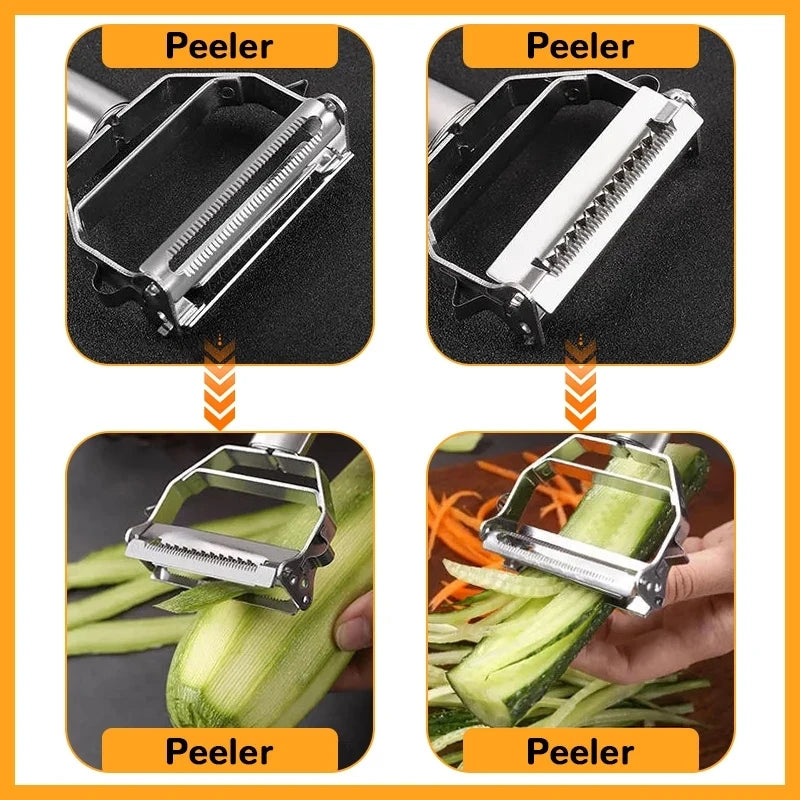 Descascador de Legumes e Frutas em Aço Inox Multifuncional 2 em 1 e 4 em 1 para Cozinha