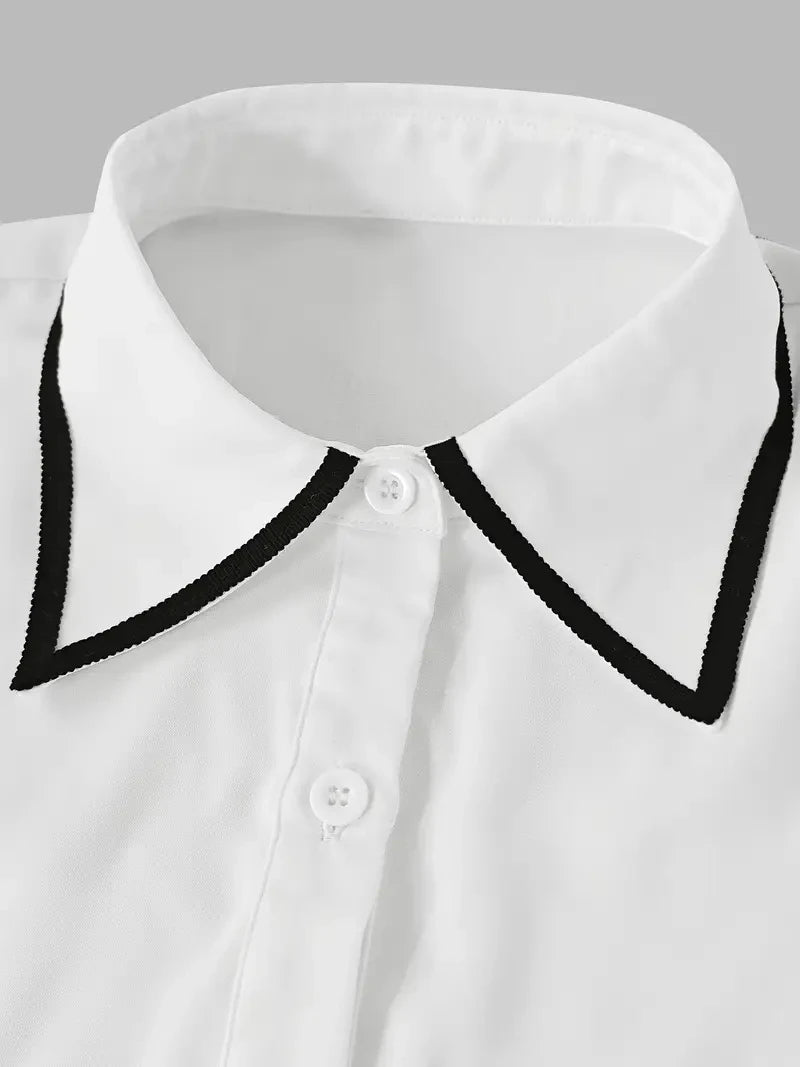 Tie Lapel Long Sleeve Shirt – Casual Regular Fit | Women's Elegant Office & Everyday Wear