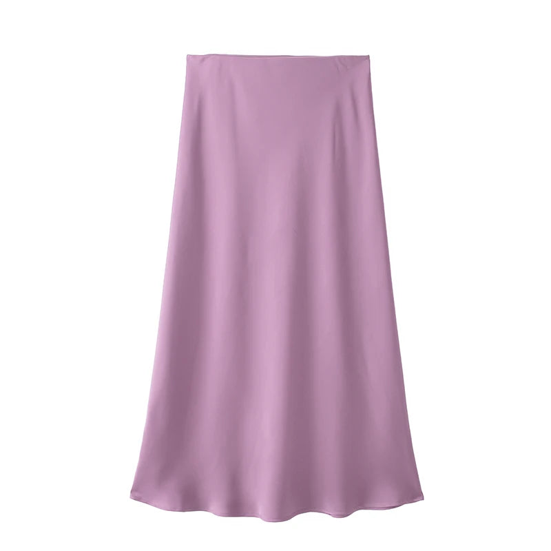 Women's Satin Midi Skirt | High Waist A-Line Elegant Skirt | Office & Casual All Season