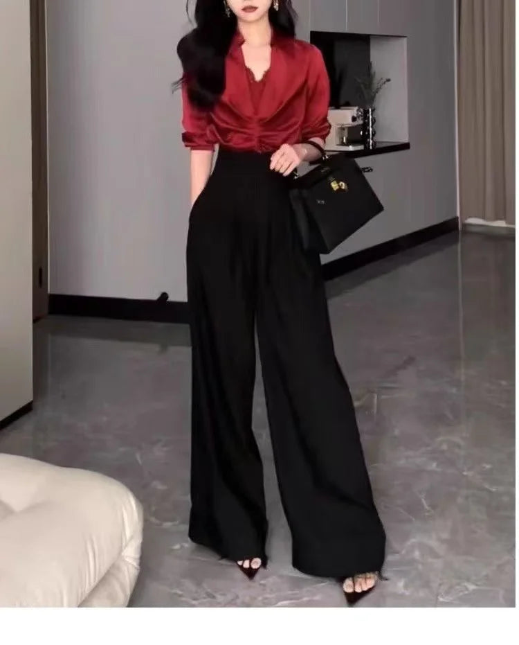 Women's Ultra High-Waist Wide Leg Pants – Straight Loose Suit Trousers for Office & Casual