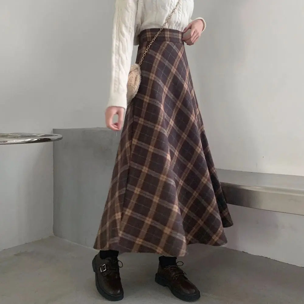 Women's High-Waist A-Line Skirt – Retro Solid Knee-Length Casual Dress