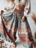 Women's Boho Wide Leg Floral Pants | High Waist Patchwork Trousers | Beach Ethnic Style
