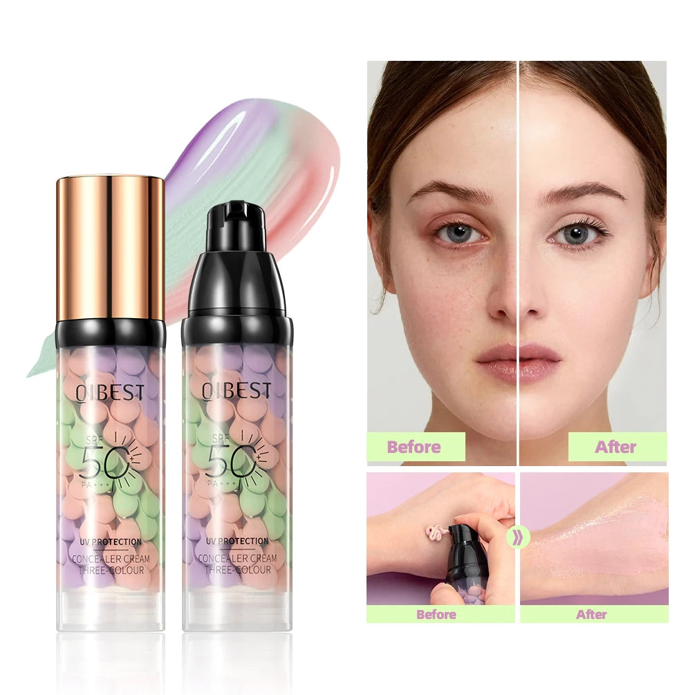 Corretivo Líquido 3 em 1 Primer Base e Iluminador Facial 40g para Todos os Tipos de Pele