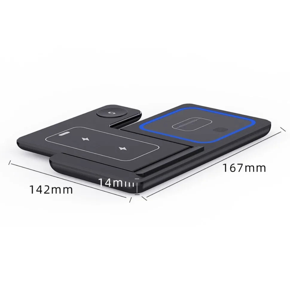 Carregador Sem Fio 3 em 1 Dobrável 15W para iPhone iWatch e AirPods Estação de Carregamento Rápido
