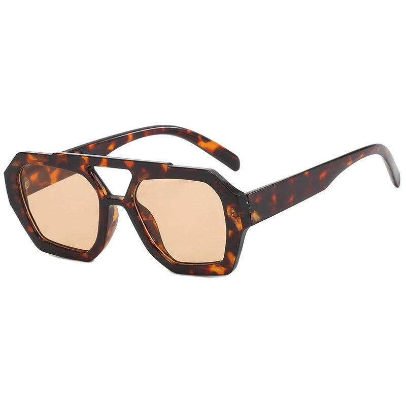 Óculos de Sol Quadrado Vintage com Armação Grossa Dupla Ponte e Proteção UV400 Unissex
