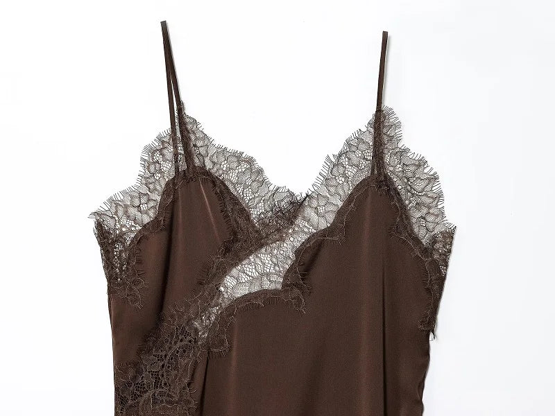 Women's Lace Slip Mini Dress – Backless Asymmetric Spaghetti Strap Party Dress
