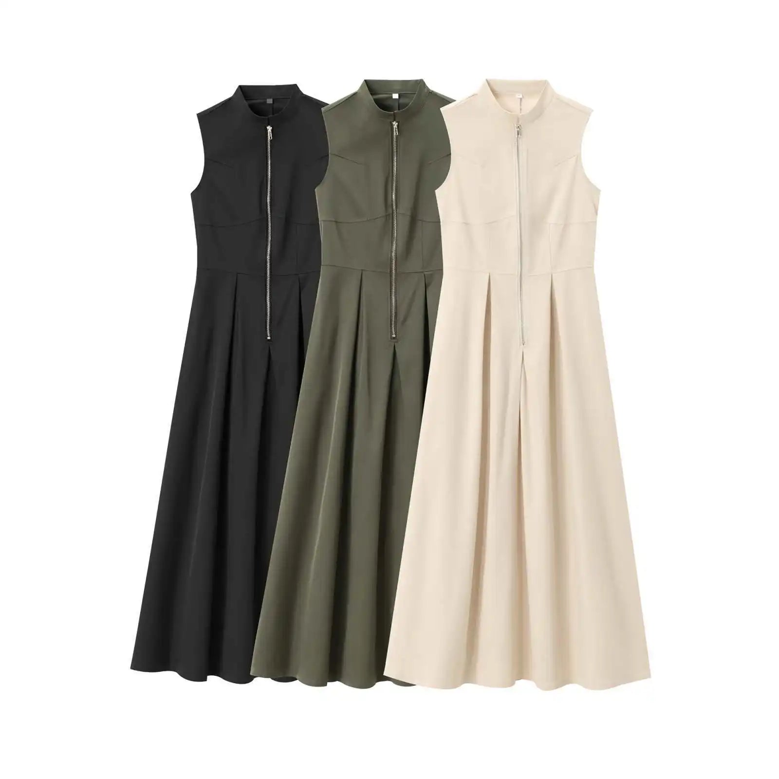 Women's French Style Sleeveless Maxi Dress – Elegant Ankle-Length Street Chic