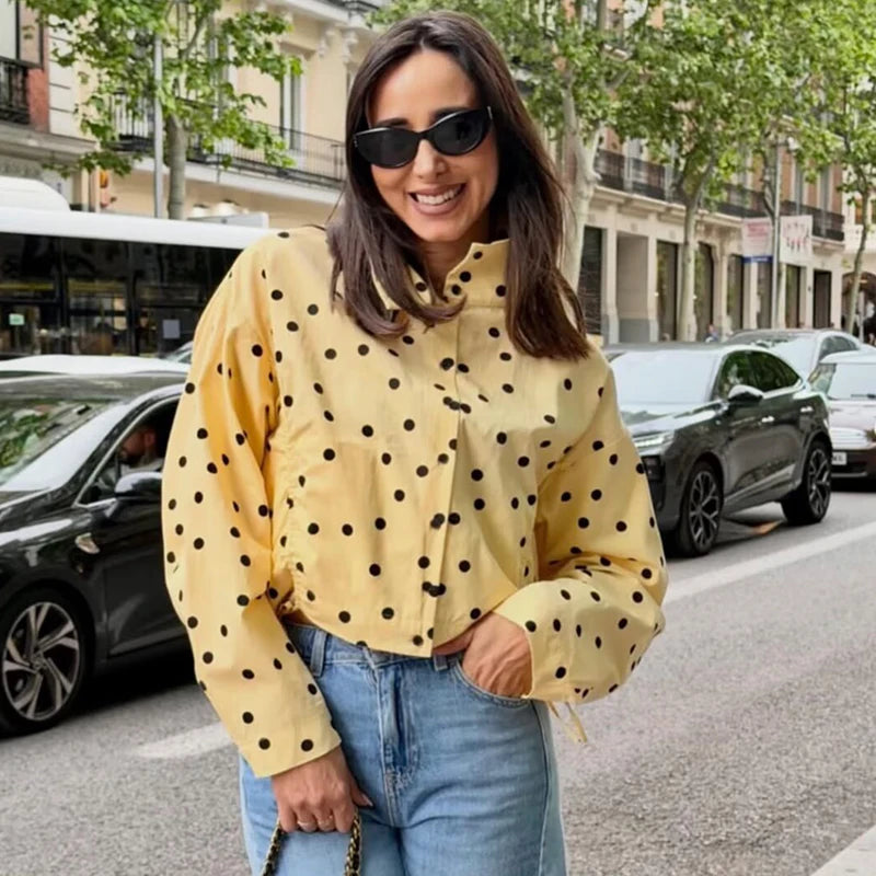 Women's Polka Dot Jacket & Shorts Set – Chic 2-Piece Street Style Suit