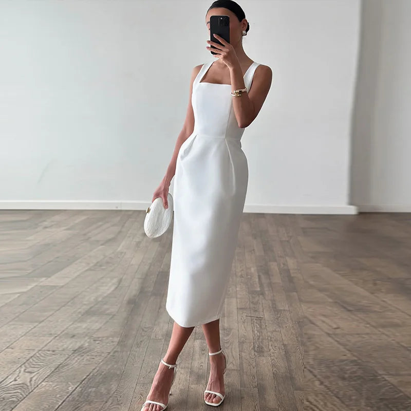 Women's Elegant Shawl 2-Piece Set | Square Collar Sleeveless Dress & Shawl Top | Summer 2026
