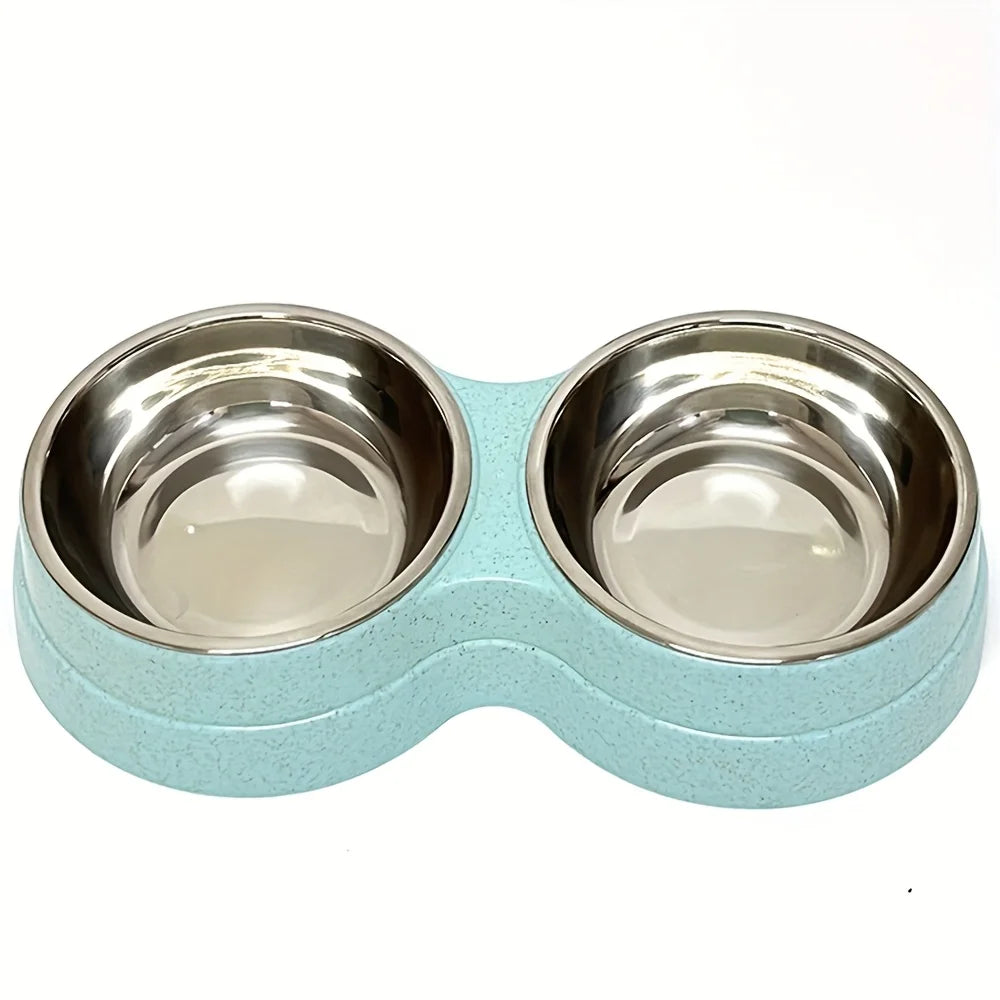 Comedouro Duplo Antiderrapante para Cães e Gatos com Base Redonda para Água e Ração
