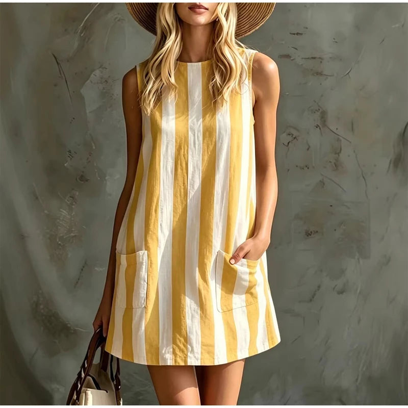 Women's Striped Mini Dress – Batwing Sleeve Sweetheart Neck A-Line | Summer Casual Fashion 2026