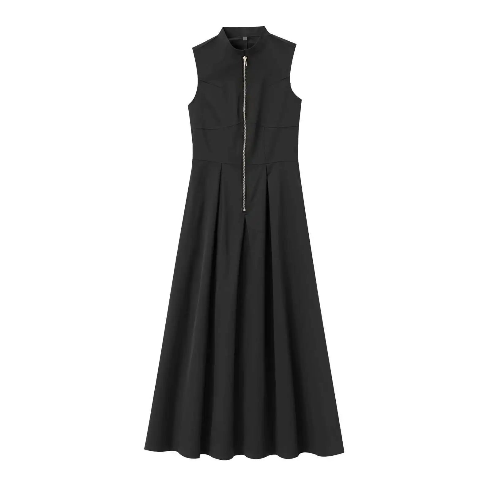 Women's French Style Sleeveless Maxi Dress – Elegant Ankle-Length Street Chic