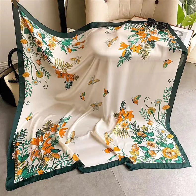 Xale Quadrado de Cetim 110x110cm Estampado Feminino Multifuncional para Praia, Cabelo e Hijab