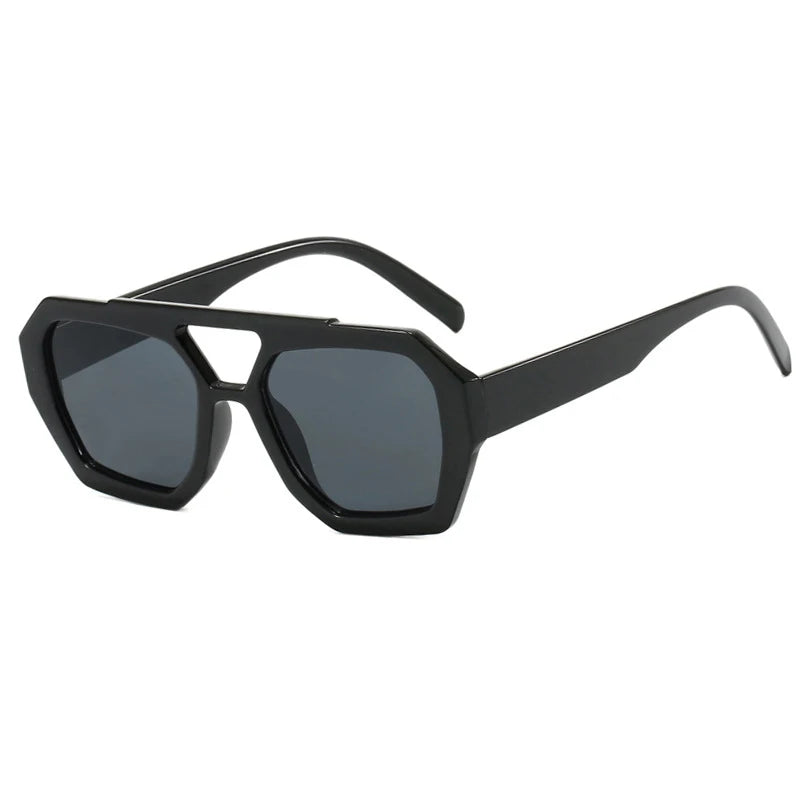 Óculos de Sol Quadrado Vintage com Armação Grossa Dupla Ponte e Proteção UV400 Unissex