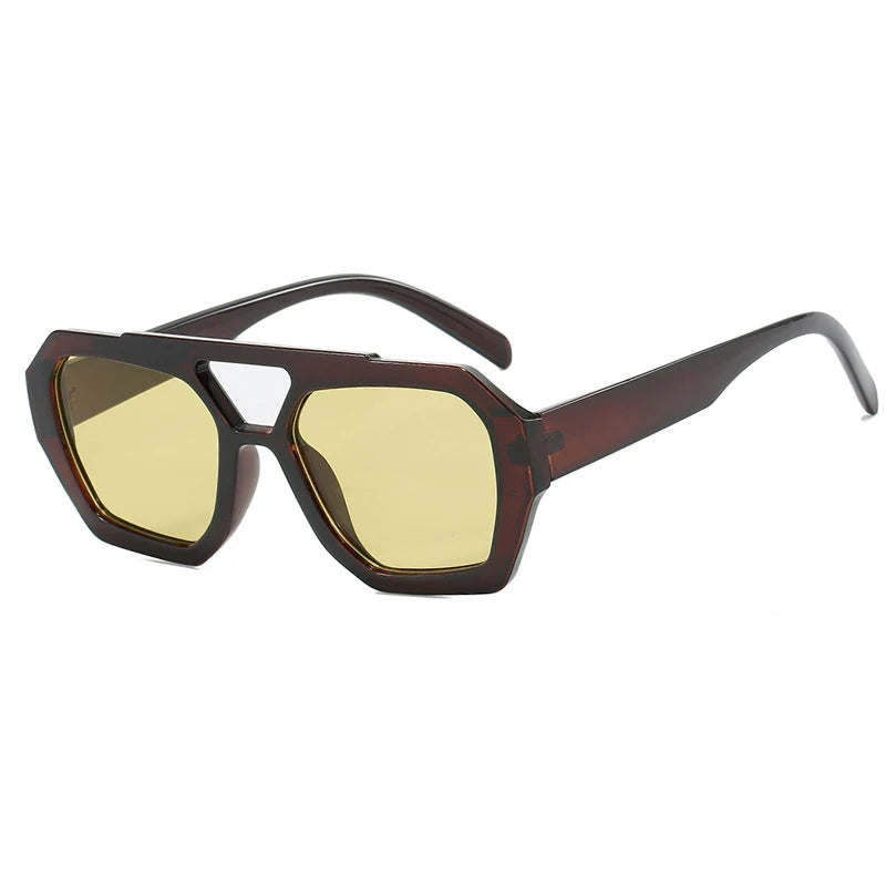 Óculos de Sol Quadrado Vintage com Armação Grossa Dupla Ponte e Proteção UV400 Unissex