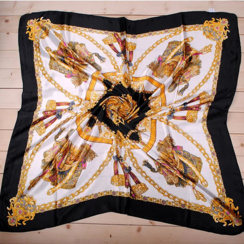 Lenço Quadrado de Cetim 90x90cm Estampado Feminino Multifuncional para Cabelo, Pescoço e Bolsa