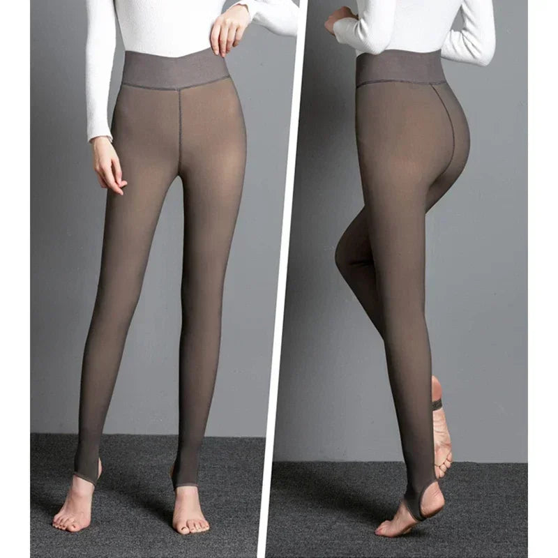 Meia-Calça Térmica com Forro de Fleece Feminina Slim e Elástica para Inverno