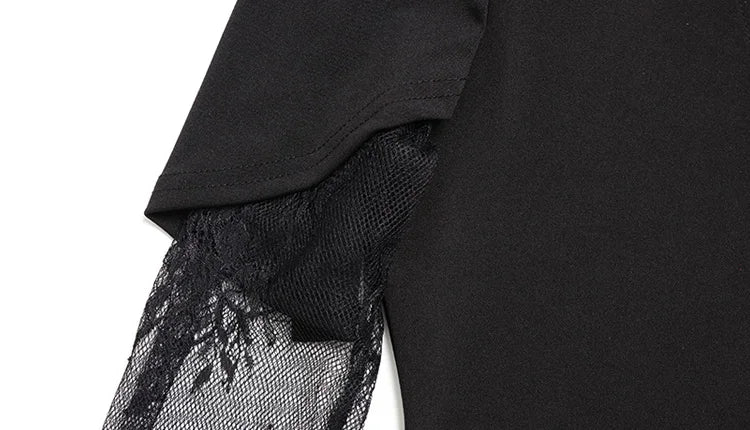 Women's Black Lace Velvet Sheath Dress – Long Sleeve Split Slim Party Dress
