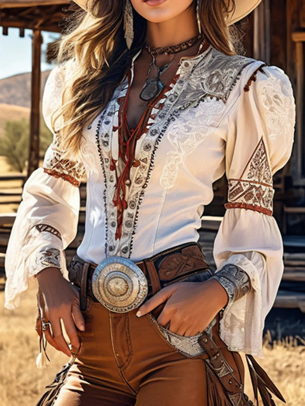 Women's White Floral Lace Patchwork Blouse – V-Neck Flare Sleeve Vintage Elegant Top | Autumn Winter
