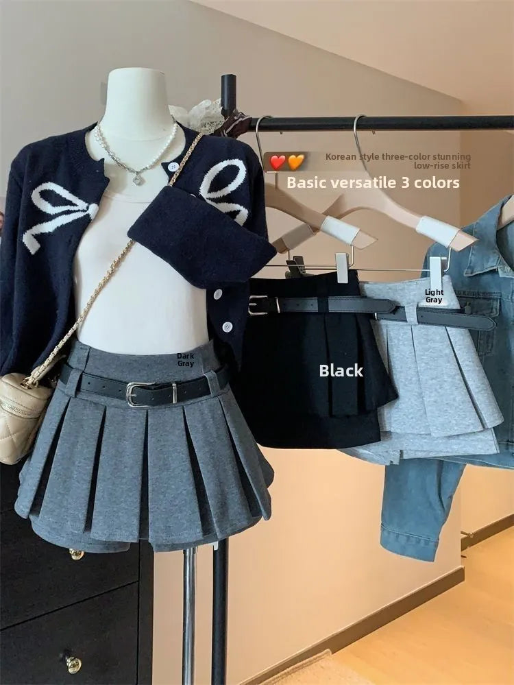 Women's High-Waist Pleated Mini Skirt – Anti-Light Slim Fit Autumn Winter Short Skirt with Belt