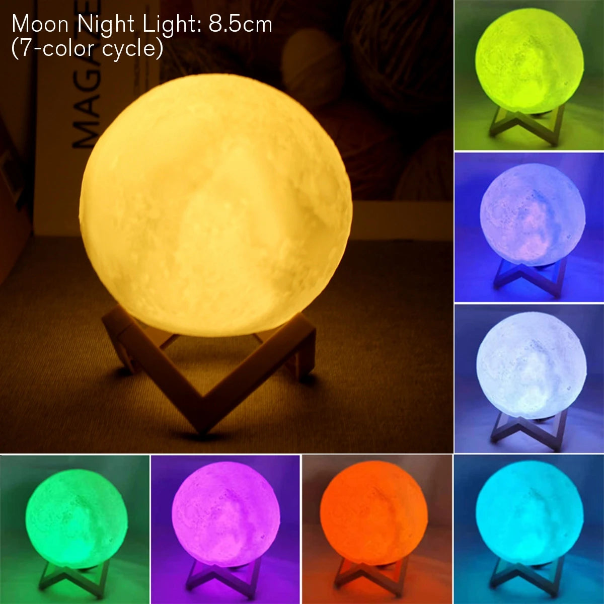 Luminária Lua LED Noturna com Suporte Decorativa para Quarto Infantil e Presentes