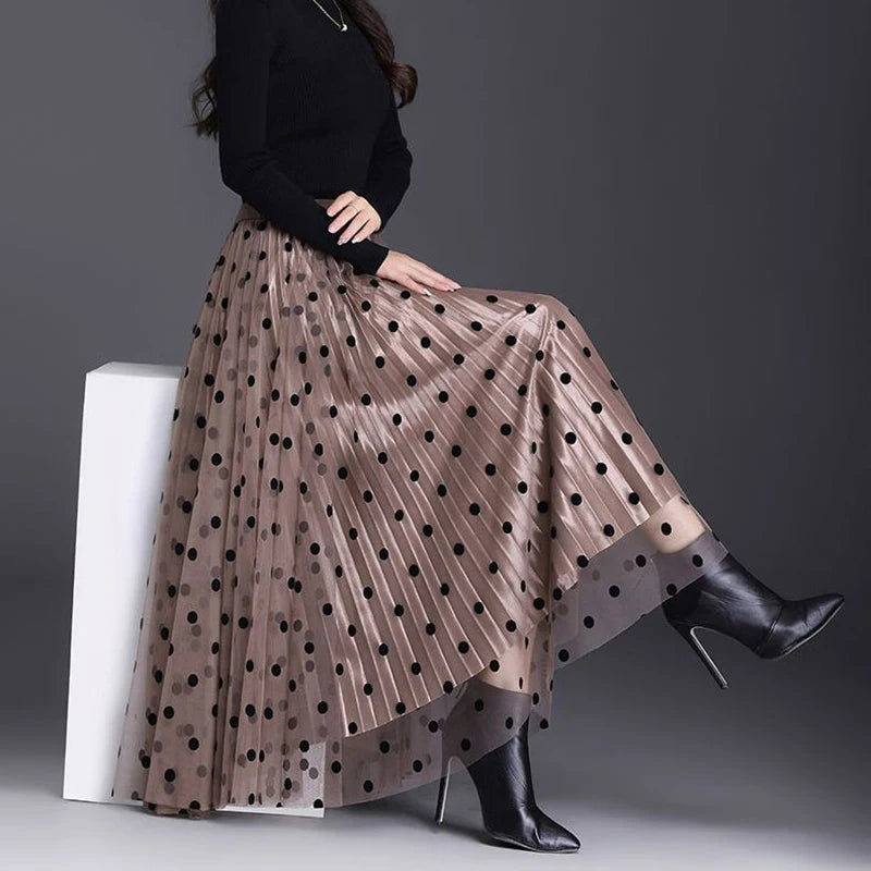 Women's Floral Lace Mesh A-Line Skirt – High Waist Big Swing Elegant Midi Skirt | Spring Summer