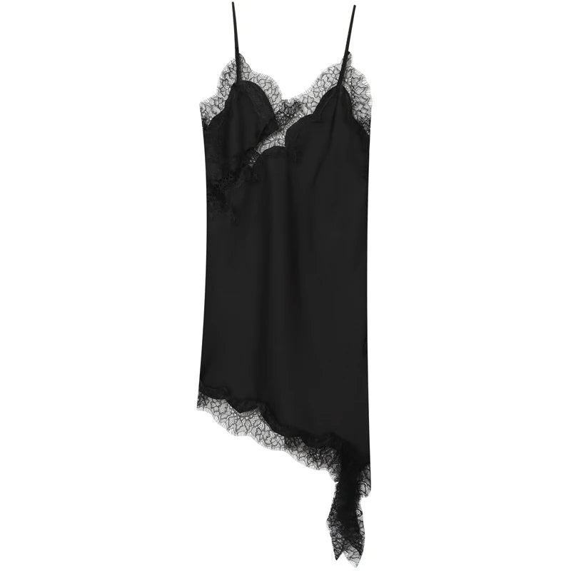 Women's Lace Asymmetric Slip Dress | Backless V-Neck Mini | Sexy Club Party Dress