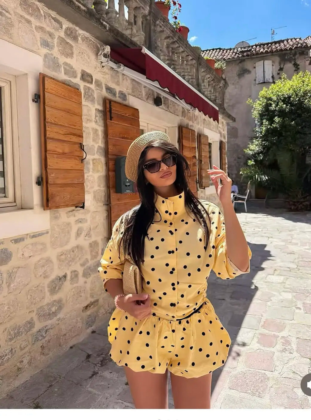Women's Polka Dot Jacket & Shorts Set – Chic 2-Piece Street Style Suit
