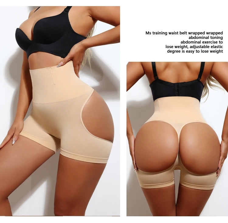 Calcinha Modeladora de Cintura Alta com Levanta Bumbum Slim Shorts Feminina em Nylon e Elastano