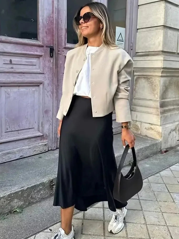 Women's Satin Midi Skirt | High Waist A-Line Elegant Skirt | Office & Casual All Season