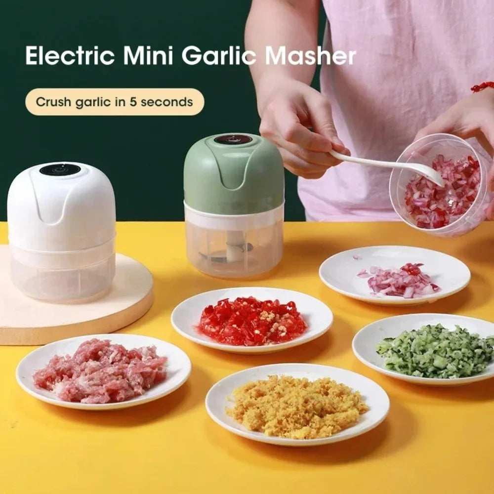Triturador Elétrico Portátil USB 250ml para Alho Carnes e Legumes Mini Processador de Cozinha