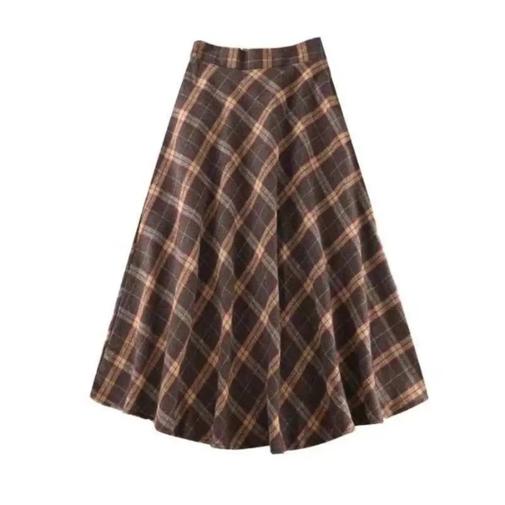 Women's High-Waist A-Line Skirt – Retro Solid Knee-Length Casual Dress