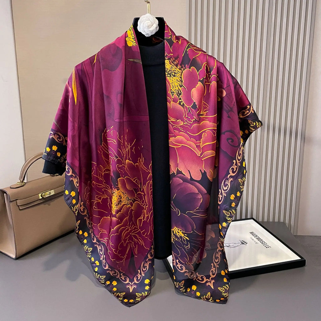 Xale Quadrado de Cetim 110x110cm Estampado Feminino Multifuncional para Praia, Cabelo e Hijab
