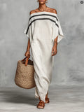 Women's Striped One-Shoulder Maxi Dress – Retro Beach Vacation Dress