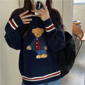 Women's Harajuku Bear Embroidery Knit Sweater | Kawaii Loose Pullover | Korean Sweet Style | Autumn Winter | GIDYQ