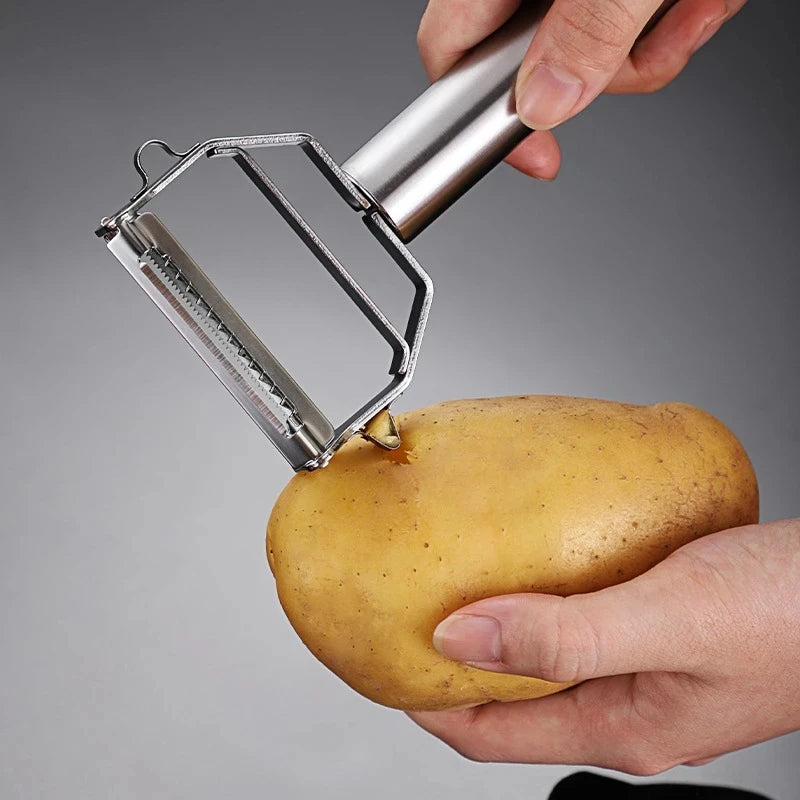 Descascador de Legumes e Frutas em Aço Inox Multifuncional 2 em 1 e 4 em 1 para Cozinha