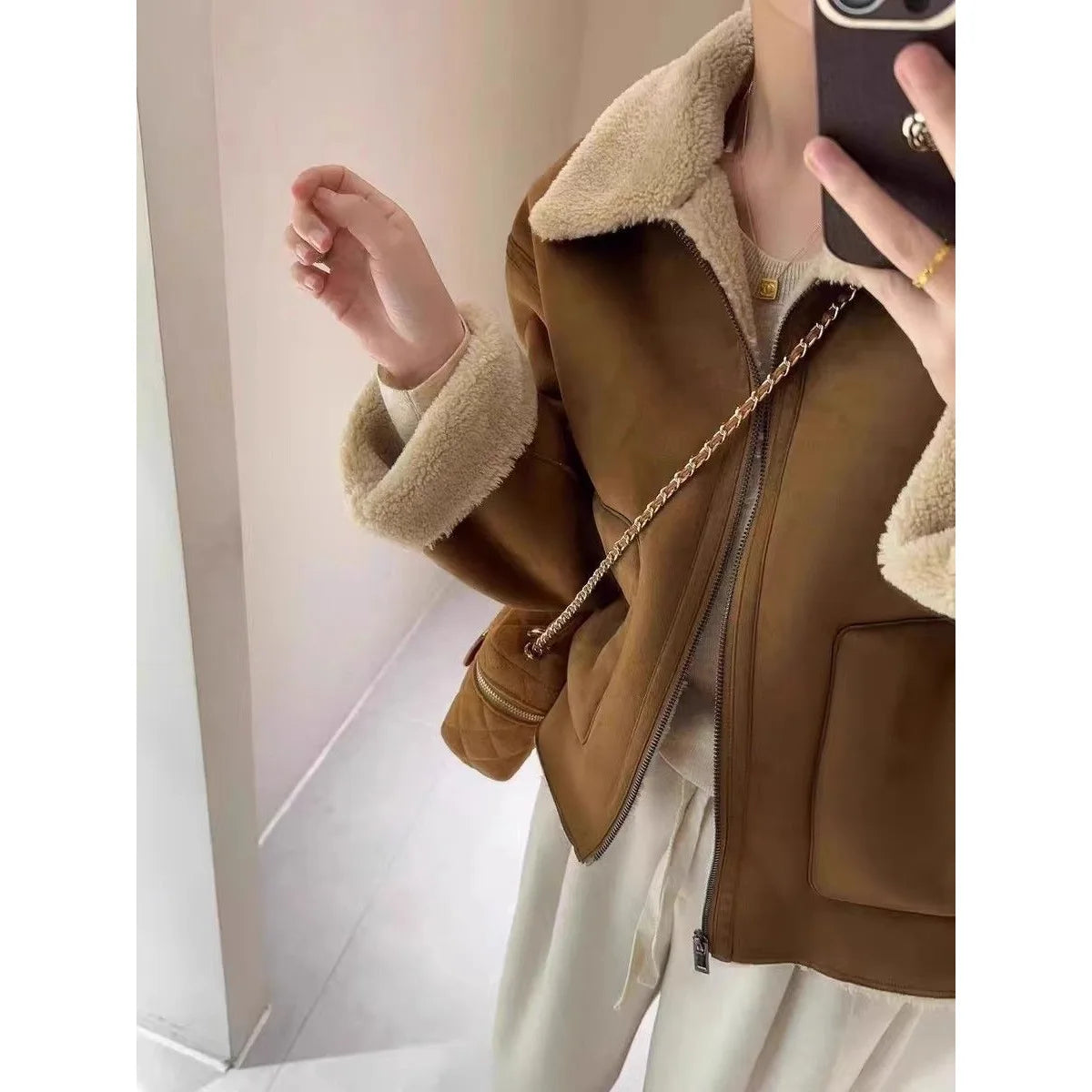 Women's Korean Lamb Fur Jacket – Retro Collared Loose Short Coat