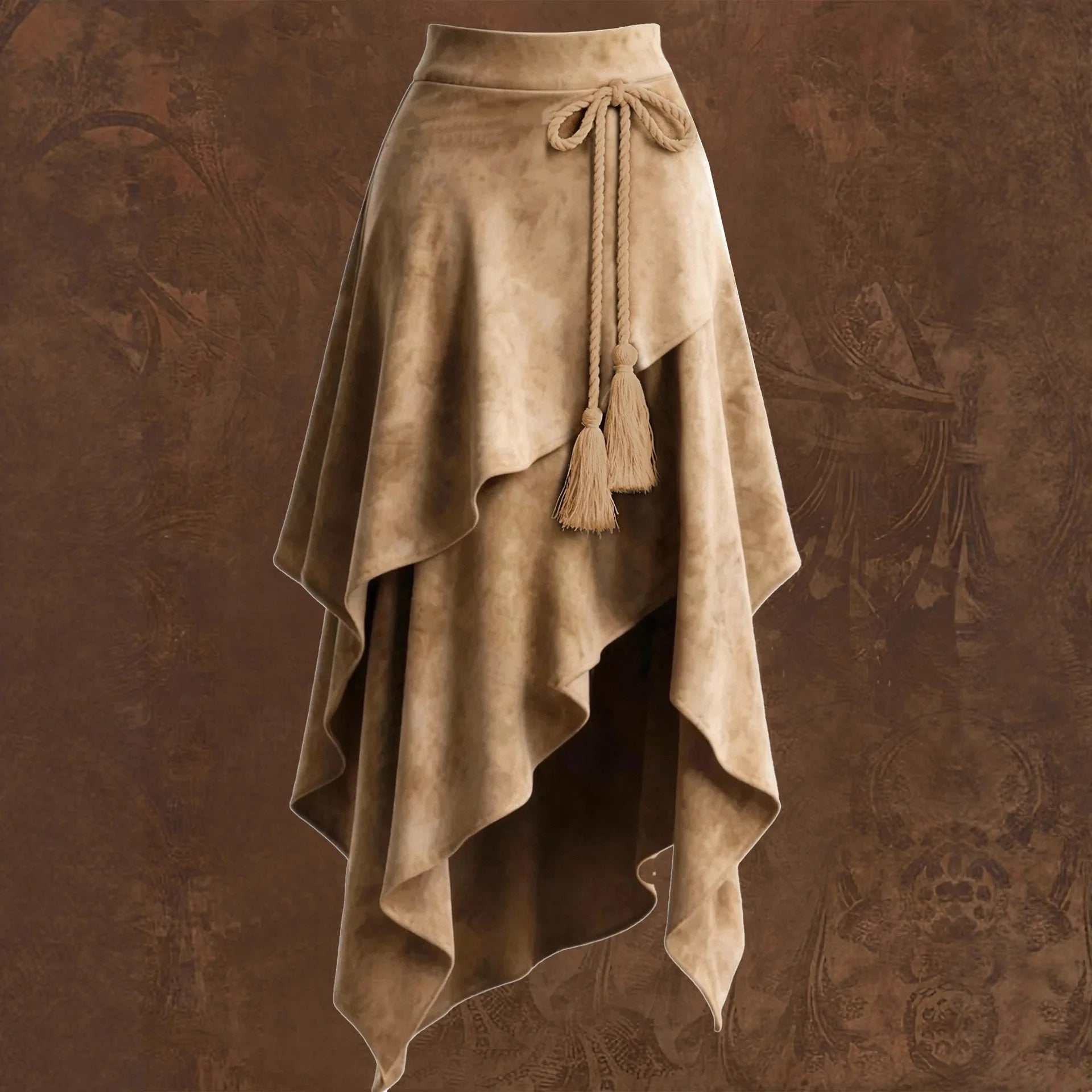Women's Vintage Suede Midi Skirt | Asymmetric A-Line Boho Skirt | Retro Street Style