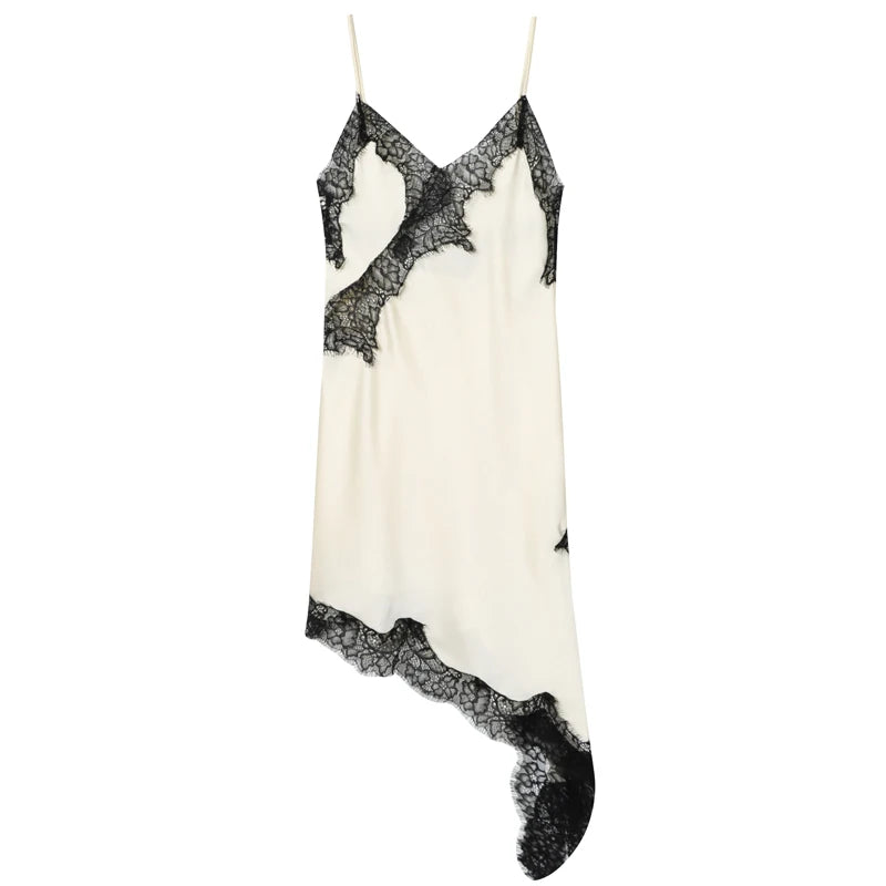 Women's Lace Asymmetric Slip Dress | Backless V-Neck Mini | Sexy Club Party Dress